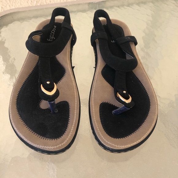 Socofy Black Suede Sandals w/ gold hardware - Picture 10 of 10